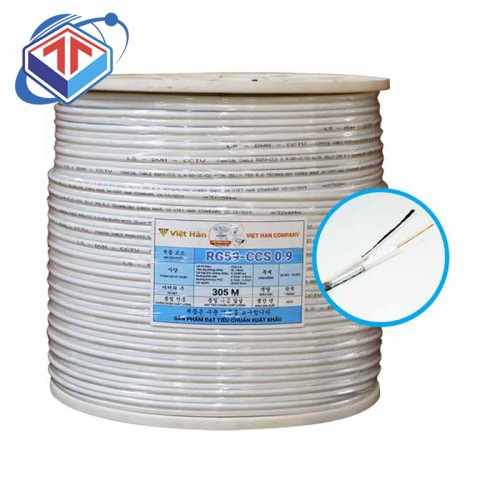 Cáp đồng trục liền nguồn Việt Hàn RG59-CCS 0.9